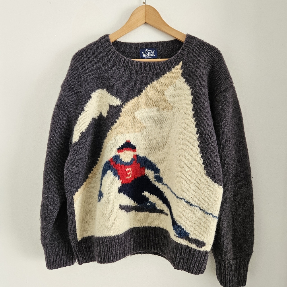 Vintage Woolrich Alpine Ski Sweater Extra Large Wool Mountain Skier Graphic 80s